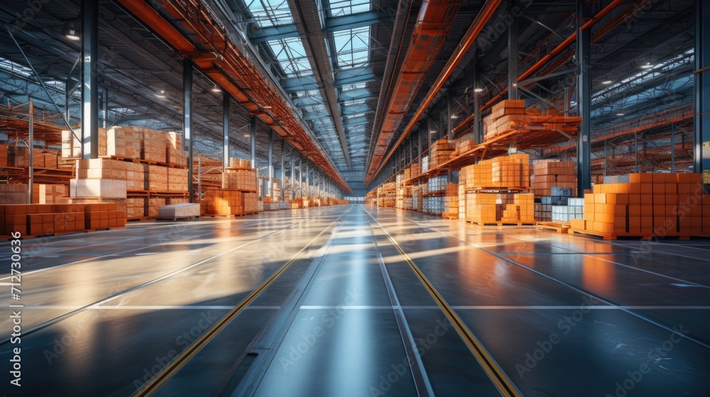Cardboard boxes on pallets in distribution warehouse Cardboard boxes on pallets in distribution warehouse