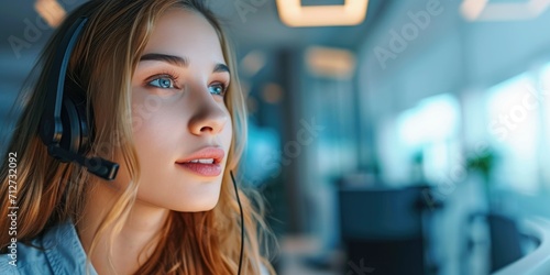 Call center. Woman answerin...