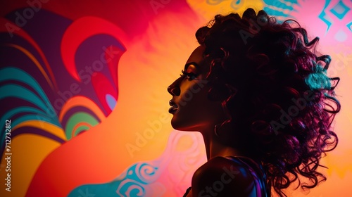 the profile of a young African-American woman in close-up on a bright background. feminism. Women's Rights Day. place for text 
