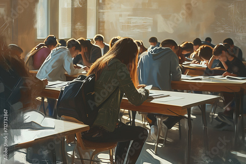 group of students are taking an exam at a school