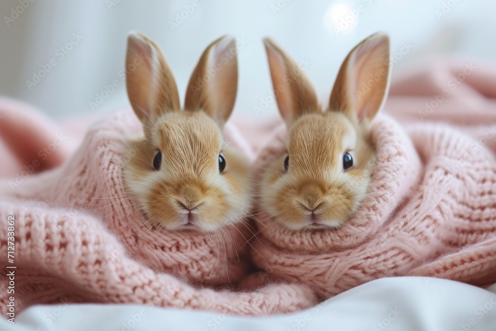 Obraz premium Celebration Valentine's day, two rabbit with heart shapes