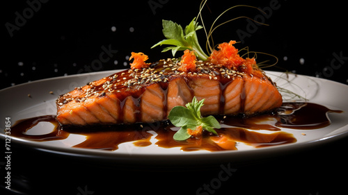 Maple-Bourbon Glazed Salmon on a white plate