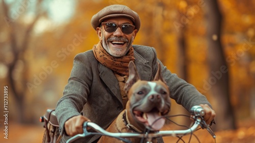 Man and his dog riding a bicycle on a road  © arti om