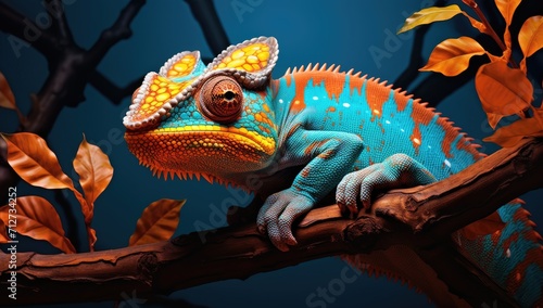 colorful chameleon is sitting on a branch