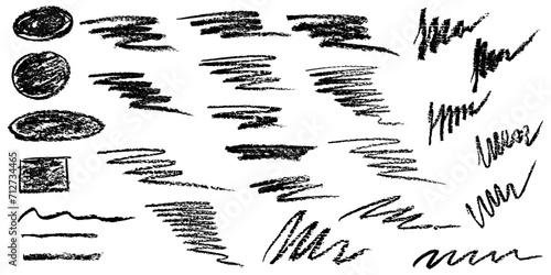 Stripes of black crayon brushes, set of doodle hand drawn elements. Streaks of chalk. Vector illustration
