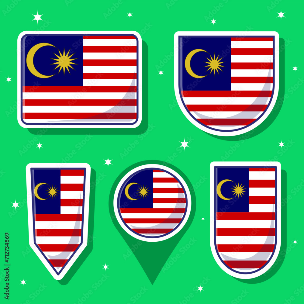 Cute cartoon vector illustration bundle state flag of Malaysia country Cute cartoon vector illustration bundle state flag of Malaysia country