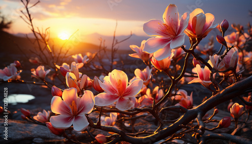 Nature beauty in sunset, a vibrant bouquet of multi colored flowers generated by AI © Jemastock