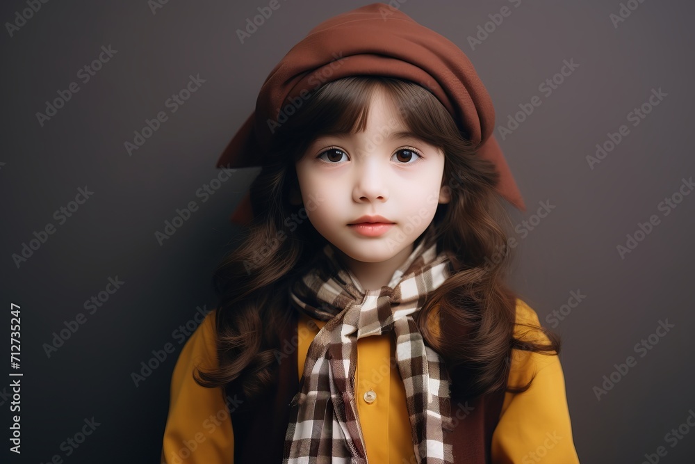 Portrait of a cute little girl in a yellow coat and beret Portrait of a cute little girl in a yellow coat and beret