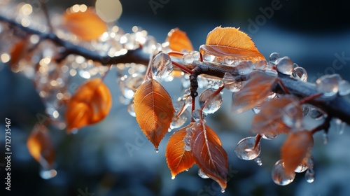A tree branch covered with ice. 