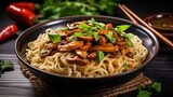 Delicious udon noodles with baby bok choy and shiitake mushrooms   asian vegetarian cuisine