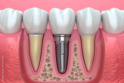 dental implant: Artificial tooth, titanium, and prosthesis for a healthy smile restoration.