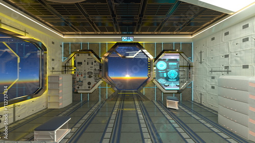 宇宙船内のベッドルーム 3DCG レンダリング