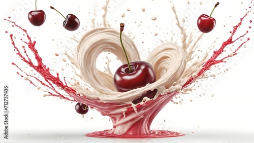 sweet cherries in juice splash isolated 