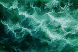 green, yellow, and black abstract swirling wave painting
