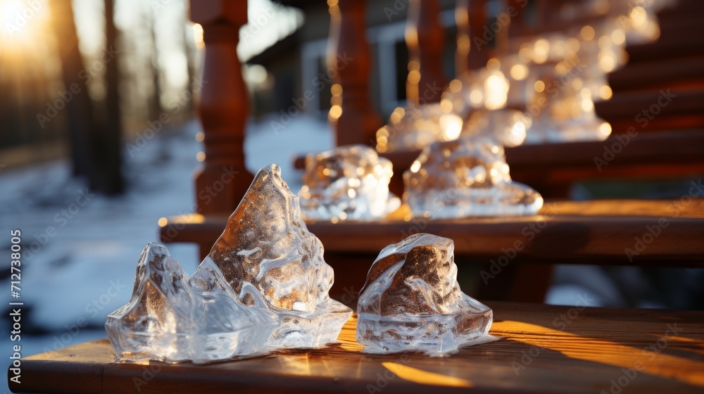 Dangerous icy conditions on a stairway and railing. Dangerous icy conditions on a stairway and railing.