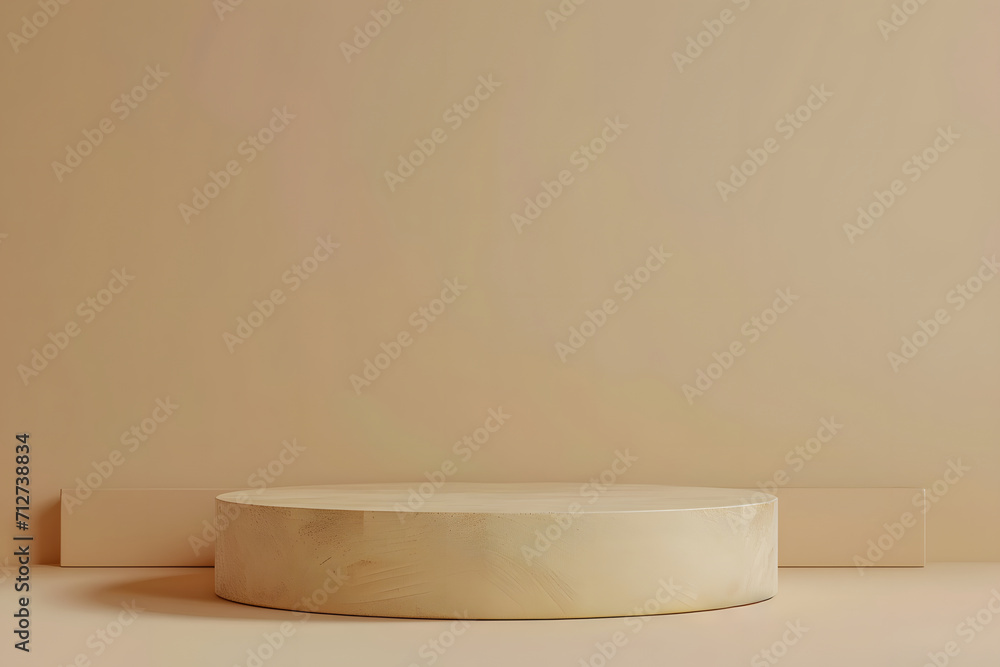 Holzpodium der Eleganz: Leeres Podium mit Holzstruktur für stilvolle Produktpräsentationen auf neutralem Hintergrund Holzpodium der Eleganz: Leeres Podium mit Holzstruktur für stilvolle Produktpräsentationen auf neutralem Hintergrund