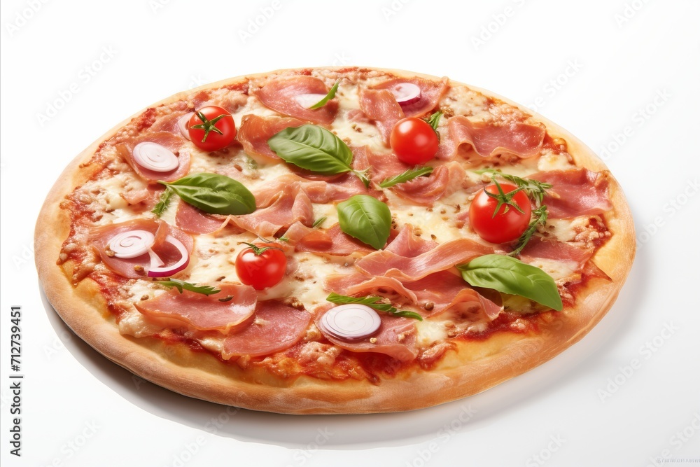 Irresistible pepperoni pizza slice with gooey cheese and scrumptious toppings on white background