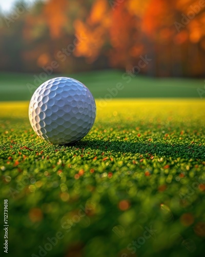 Close up of a golf ball on the green grass. Banner