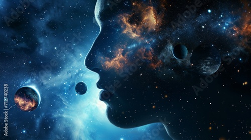 Womans Face With Planets in the Background
