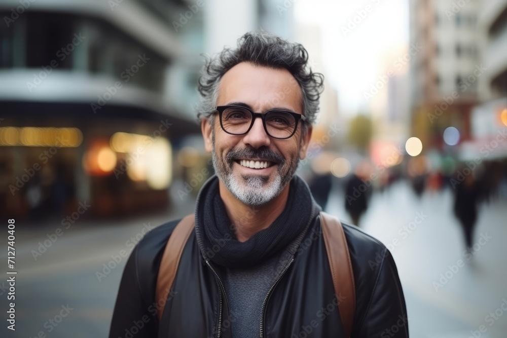 Portrait of handsome middle-aged man with eyeglasses in the city Portrait of handsome middle-aged man with eyeglasses in the city