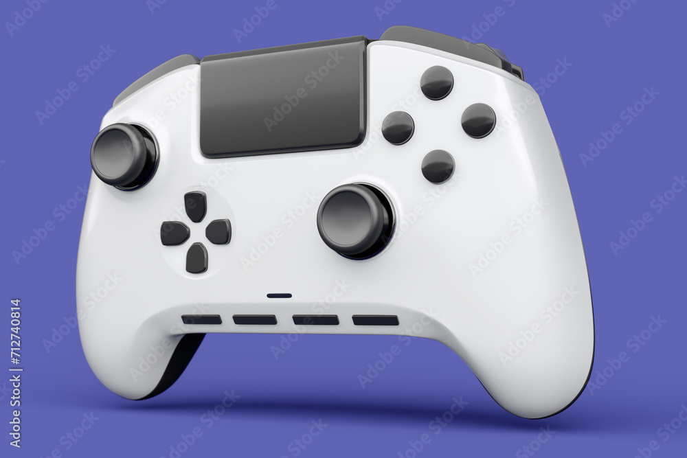 Realistic white video game joystick or gamepad on violet background Realistic white video game joystick or gamepad on violet background