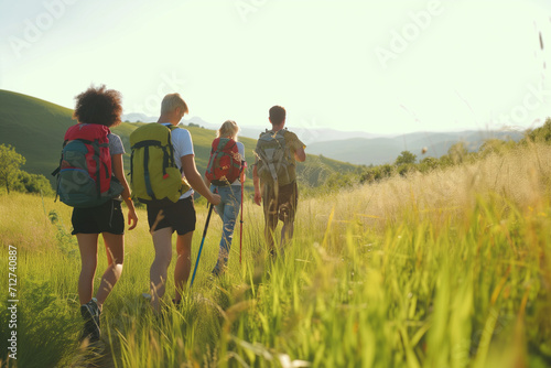 group of people hiking up a mountainside
