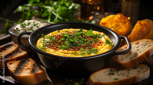 Corn soup with garlic, sweet corn, chili and coriander