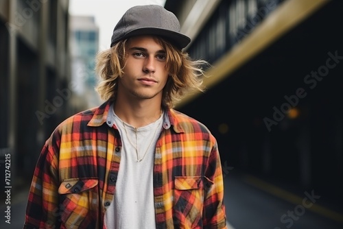 Portrait of a handsome young man with hat in the city.