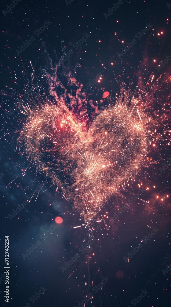 Fototapeta premium Heart-Shaped Firework Lighting up the Night