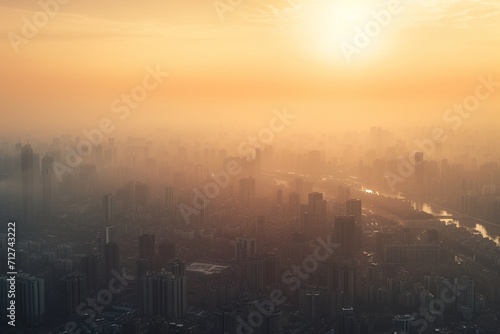 City skyline and the air pollution, global warming concept.