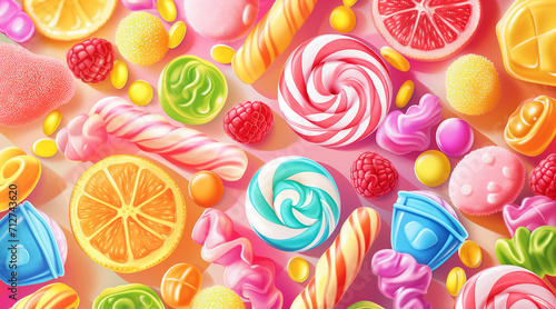 illustration. delicious background candy food illustration tasty sugary, colorful dessert, confectionery snack delicious background candy food