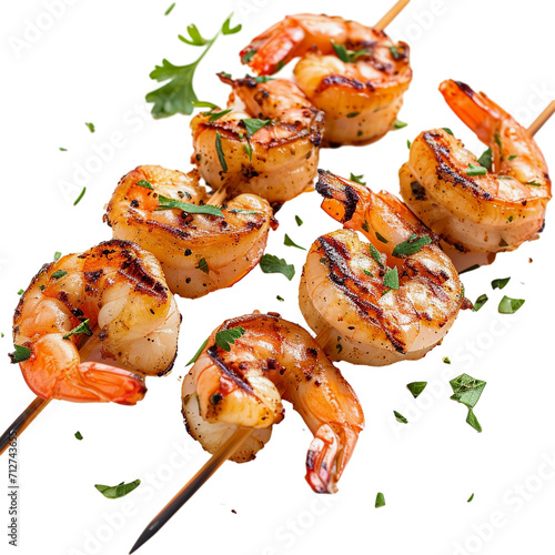 grilled shrimps on skewer isolated on transparent background