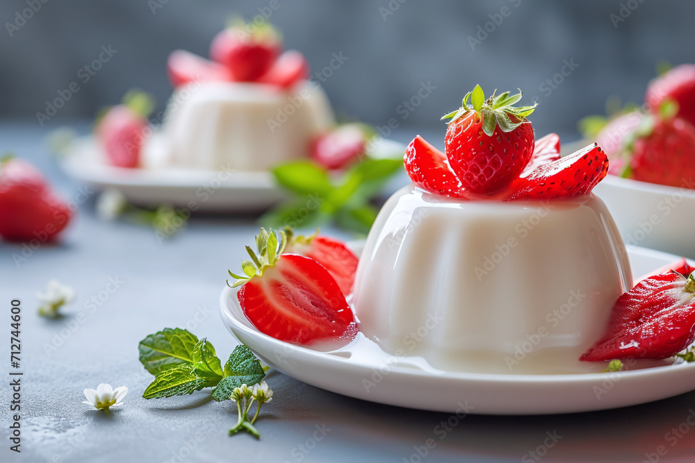 Yogurt pudding with strawberries, light dessert Yogurt pudding with strawberries, light dessert