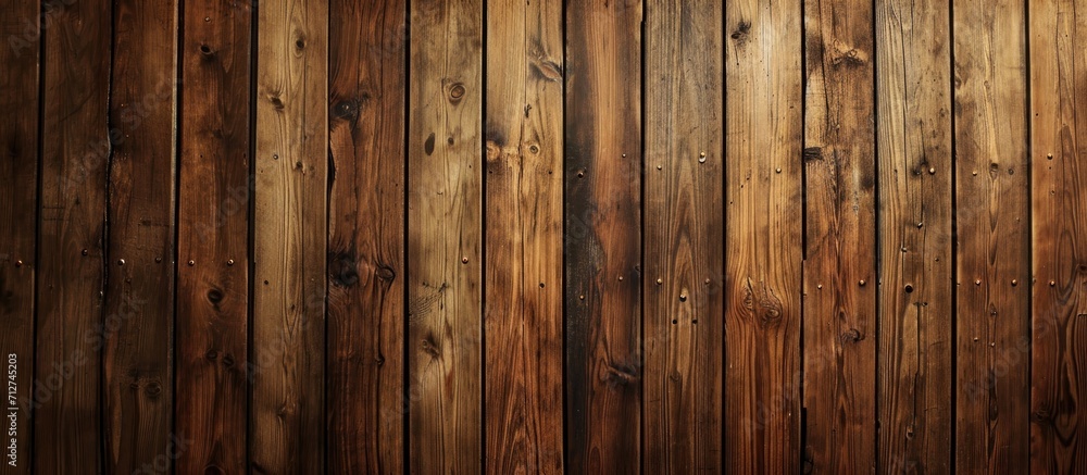 Fototapeta premium Lovely wood paneling with brown grain on a wall.