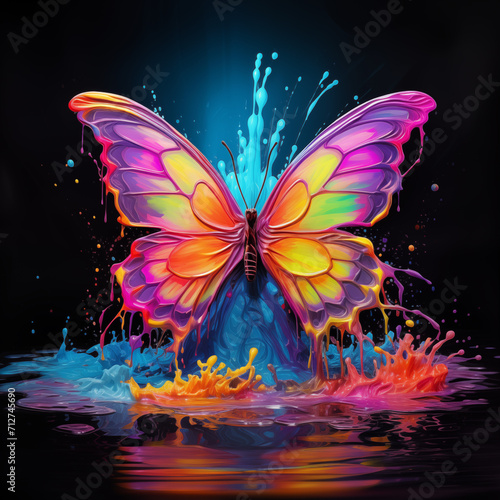 Vibrant Butterfly with Colorful Splashes