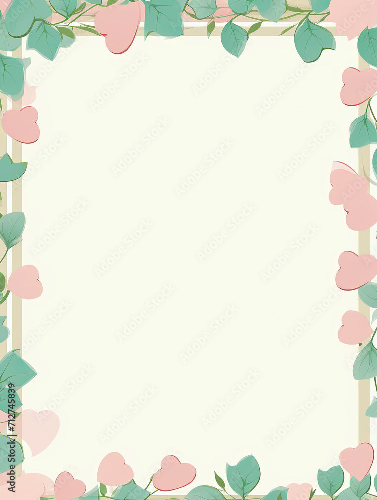 minimal frame with green and pink border of petals, mothers day cards, greeting cards, with blank space minimal frame with green and pink border of petals, mothers day cards, greeting cards, with blank space