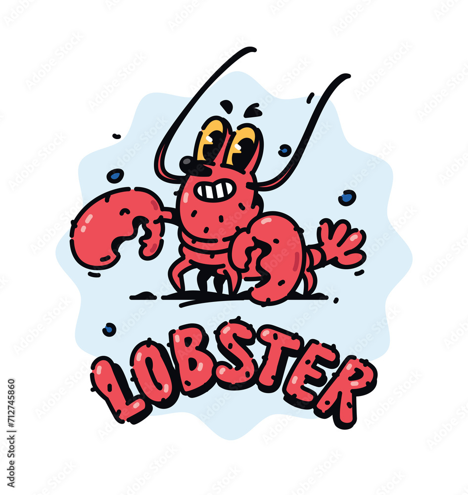Illustration of a cute red lobster. Vector. Crustacean cartoon children's character. Hero mascot for comics or company. Picture for T-shirt design. Red shrimp with claws. Illustration of a cute red lobster. Vector. Crustacean cartoon children's character. Hero mascot for comics or company. Picture for T-shirt design. Red shrimp with claws.