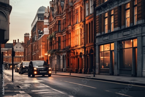 new york city street in sunset