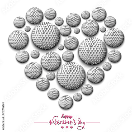 Happy Valentines Day. Heart made of golf balls