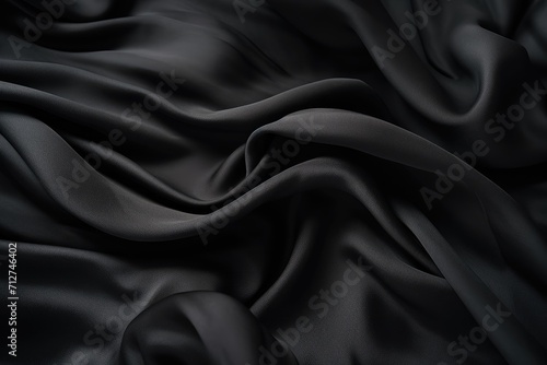 Black fabric folds background. Black history month concept. Soft black texture of the silk fabric