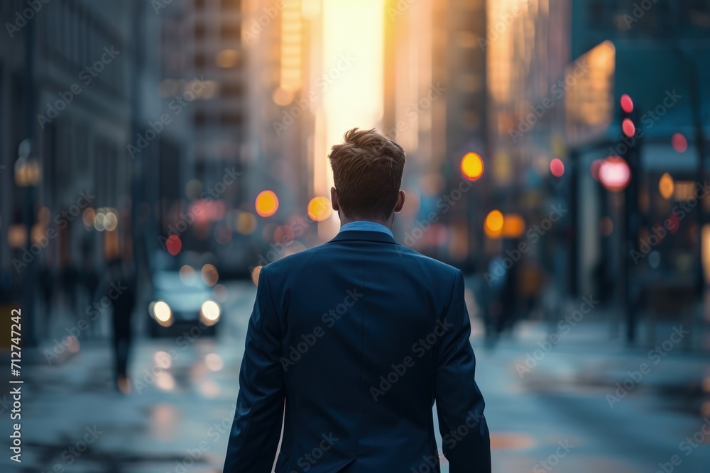 Man in Suit Walking Down City Street Man in Suit Walking Down City Street