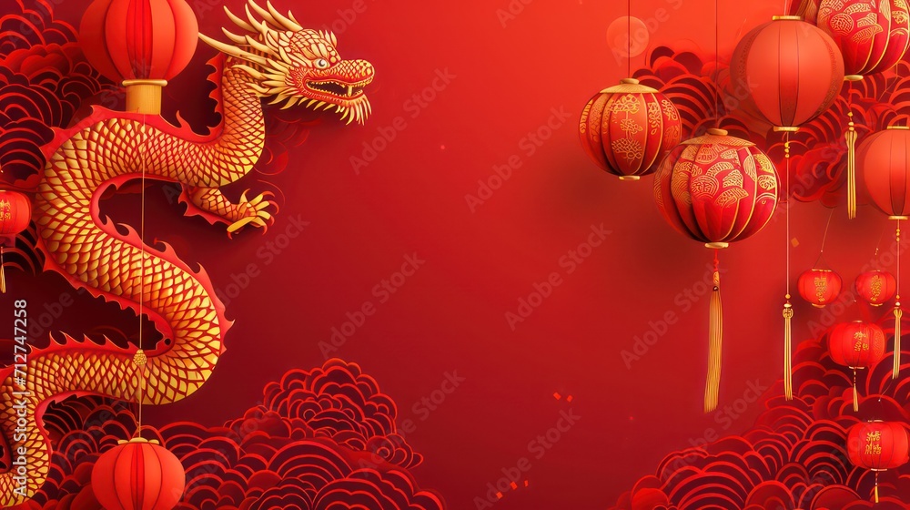 Obraz premium 2024 Chinese New Year, year of the Dragon. Chinese zodiac dragon in geometric flat modern style.