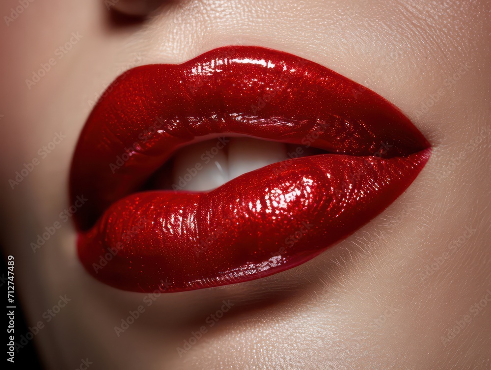 Fototapeta premium lip makeup - red lipstick. lips close up