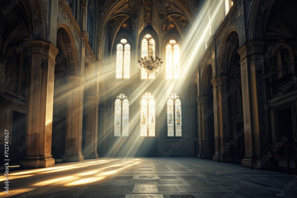 Obraz premium Majestic Cathedral With Hanging Chandelier