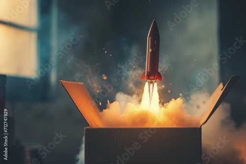 Rocket Lifts Off From Box, Soaring Into the Sky photo