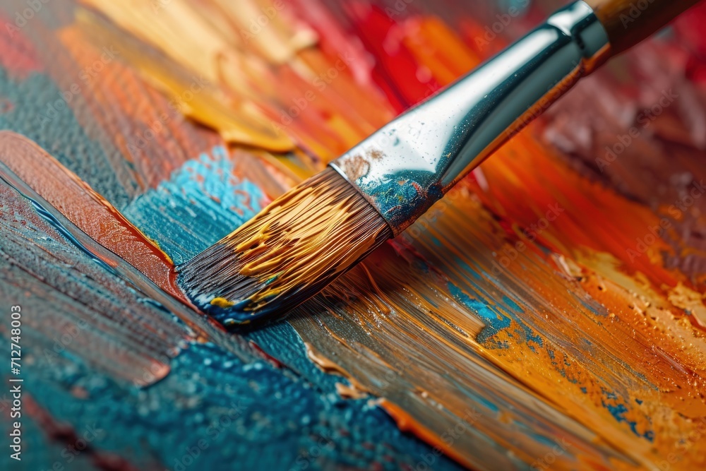 Fototapeta premium Close-Up of Paintbrush on a Painting