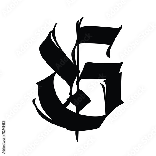 Letter G, in the Gothic style. Vector. Alphabet. Calligraphy and lettering. Medieval Latin letter. Logo for the company. Monogram. Elegant font for tattoo.