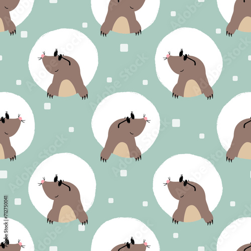Cartoon moles seamless pattern. Polka dot vector illustration. Baby print