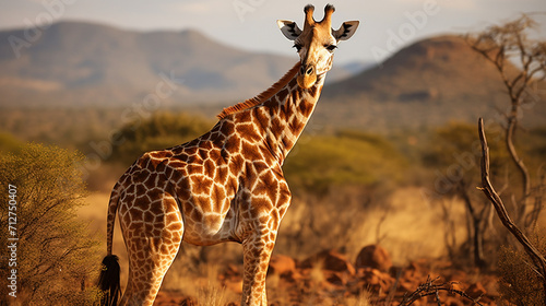 giraffe in the savannah   Generate AI