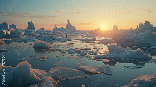 Melting ice sheets in arctic ocean, global warming and climate change ecology concept photo
